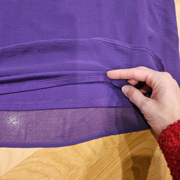 Kylie Paige Top Womens L Barbie Chiffon Tank V Neck Flowy Sheer Lined Purple - Picture 5 of 10